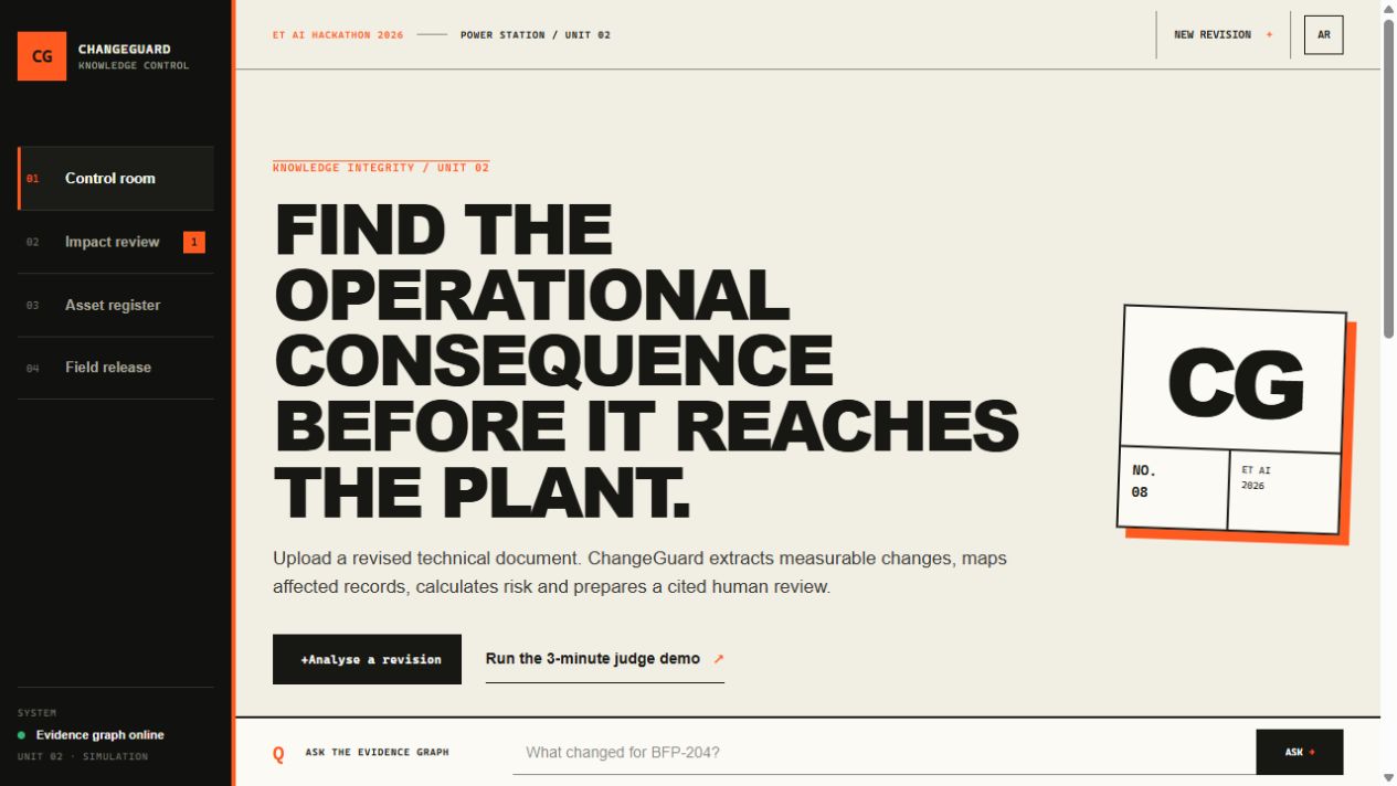 ChangeGuard AI power-plant document change dashboard